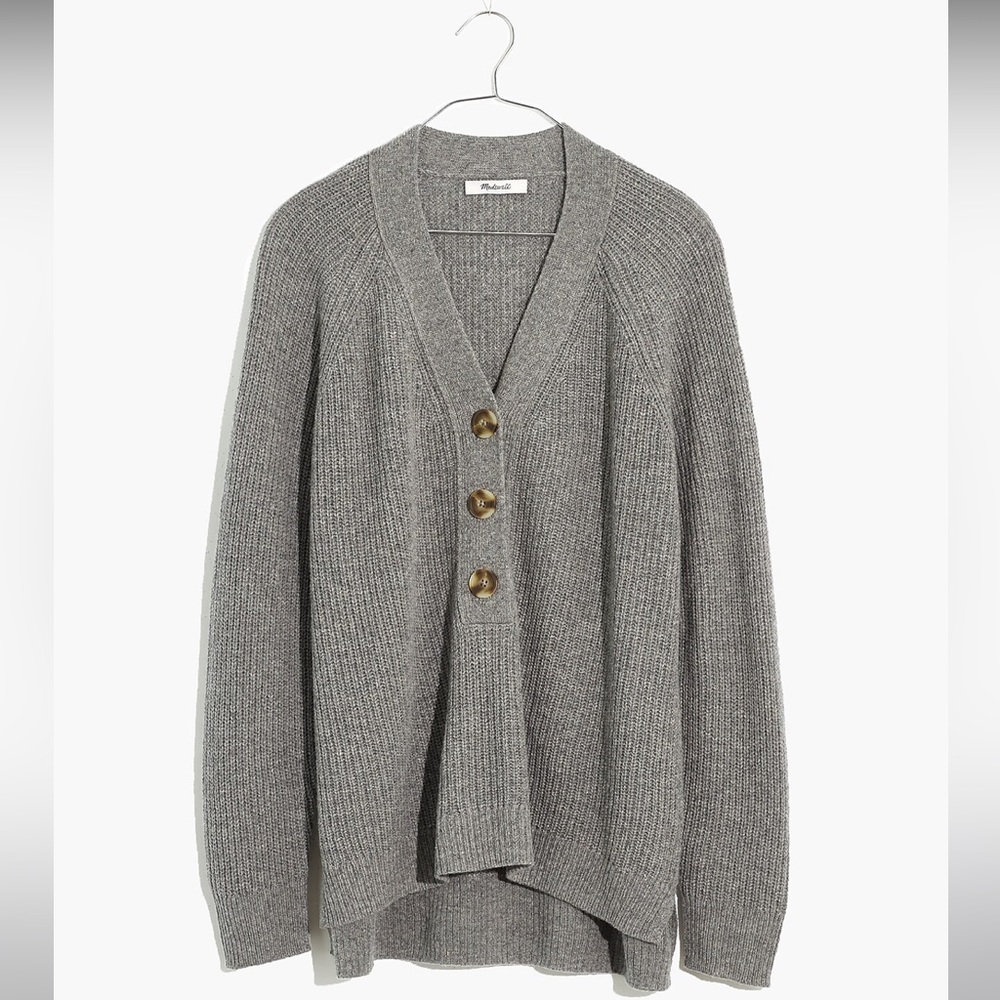 Madewell Ribbed Lyle Henley Sweater - Heather Grey - XS